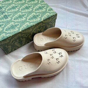 Gucci Rubber Monogram GG Go Through Platform Slide Clogs